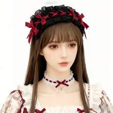 2pcs Gothic Lolita Style Headband + Choker Set, For Cosplay, Party, Photography, Lolita Dresses, Gothic, Elegant Headband With Intricate Lace Details, Women Headdress