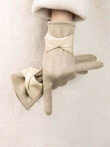 Women's Suede Gloves With An Elegant Bow, Thick Thermal Lined Warm Gloves, Windproof And Cold-Proof, Suitable For Winter Outdoor Adventures, Daily Commutes And Casual Wear - Multicolor - View 9