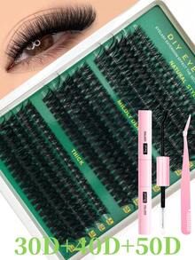 全新平台热销：单簇假睫毛，每包270/290/300片，浓密型混搭，30D+40D+50D/40D+60D+80D/60D+80D+100D，D型卷翘，长度10-16毫米，DIY睫毛簇，打造自然妆效，浓密纤长，超柔软轻盈，可重复使用，单根假睫毛，睫毛嫁接套装 - 綠色 - 查看 12