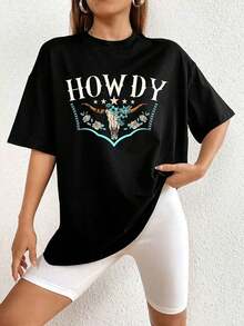 Camiseta de hombros caídos con estampado de letra - Blanco - Ver 6