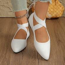 Bailarinas clásicas de moda para mujer de punta fina en negro, zapatos planos antideslizantes para exteriores, zapatillas de deporte de punta fina, mocasines, bailarinas, zapatos slip-on, bailarinas con correa elástica, bailarinas de corte bajo, bailarinas con estampado de leopardo, adecuados para fiestas, escuela, uso diario, fitness al aire libre, senderismo - Blanco - Ver 4