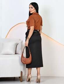 Elegant Midi Skirt For Evangelical Women With Belt - Negro / Gris - Ver 8