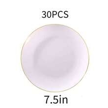 30/5pcs White With Gold Rim Dinnerware Set, Round Minimalist Elegant Design, Gold Cutlery, White And Gold Tableware, 7.5pcs/10.25inch Dinner/Dessert Plates, Suitable For Wedding Party, Party Supplies, Wedding Dinnerware, Fashionable Tableware, Decorative Plates, Premium Dinnerware, Dinnerware Set For Event Organizers, Catering - White - View 16