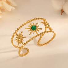 1pc High-Quality Charming Women's Stainless Steel Bangle Bracelet With Agate And Tiger Eye Stones, Jewelry Accessory, Golden Accessory, Gift For Women - Gold - View 3