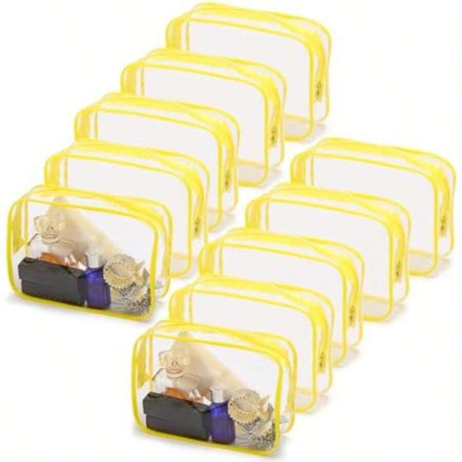 Tbestmax - Paquete de 20 bolsas de cosméticos transparentes para maquillaje, portátiles, impermeables, para viaje, organizador de artículos de cambiador, 7.5 x 4.8 x 2.3 pulgadas,(Mediano-Amarillo) - Multicolor - Ver 1