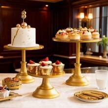 Wedding Essentials,3pcs Cake Stand, Golden Cake Stand Set Disc Diameter 8" 10" 12", Perfect Dessert Table Display Set, Cupcake Cake Stands For Party, Wedding, Birthday, Baby Shower, Anniversary - Vàng - Xem 2