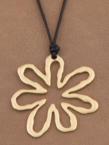 1 pezzo Collana con ciondolo a fiore grande aperto e vuoto, colore opaco oro/argento, pendenti floreali geometrici asimmetrici minimalisti, collana con corda cerata, adatta per uso quotidiano delle donne - Oro e argento - Visualizzare 2