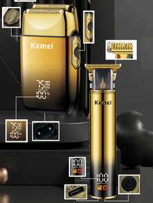 Kemei 电动理发器和剃须刀套装，时尚男士箔式剃须刀，理发师修容套装，光头剃刀/推剪 USB 充电式剃须机 KM-TX10，圣诞节和新年男士礼物 - 金色 - 查看 7