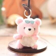 时尚眼镜泰迪熊毛绒吊坠，可爱毛绒玩具钥匙扣，萌趣背包挂饰，治愈系小礼物 - 彩色 - 查看 4