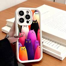 Funda de Teléfono con Patrón de Gatos Coloridos para iPhone 14 13 12 11 Pro Max y  Galaxy S23 S22 S21 S20 Plus, Carcasa de Protección para Teléfono, Regalo para Novio y Novia, Presente de Vacaciones - Café integral - Ver 4
