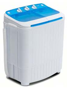 TABU 17.6 Ibs Portable Washing Machine, Compact Washer Machine, Mini Washing Machine, Twin Tub Washer And Spiner, Ideal For Dorms, Apartments, RVs, Camping Etc, White/Blue/Brown - 美規B型插(110-127V) - 查看 13