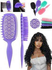Hair brushes-EU 卷发造型梳套装，适用于卷发，蓬松提拉造型梳，干湿两用，卷发梳，可分束造型，减少毛躁和断裂，打造柔顺、亮泽、有弹性的卷发，尤其适合波浪卷和螺旋卷，也是一款方便的解结头发工具。 - 彩色 - 查看 2