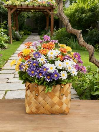 Artificial Daisies Plastic Flowers Outdoor UV Resistant Fake Daisy Faux Plants For Home Window Box Garden Planter Indoor Outside,Table, Centerpieces, Porch, Wedding Party, Indoor Outdoor Decor