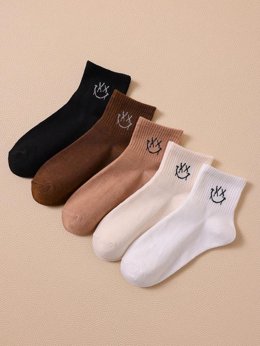 5 Pairs Women's Comfortable Soft Cartoon Short Socks, Suitable For Daily Wear, Autumn/Winter - Multicolor - View 1