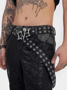 1 pieza Cinturón de estilo punk con estampado de cocodrilo, remaches con forma de estrella y hebilla de metal personalizada, cinturón de cuero decorativo de uso urbano