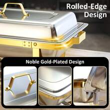 Chafing Dish Buffet Set 2/4 Pack 8QT 316 Stainless Steel Food Warmer Chafer Complete Set For Home Party, Buffets, Wedding,Rectangular Semi-Gold-Plated Stainless Steel Chafing Dish Set, Buffet Warmer For Hotel Catering, Parties, Weddings, Gold - Kẹp hoa mai vàng - Gói 4 - Xem 9