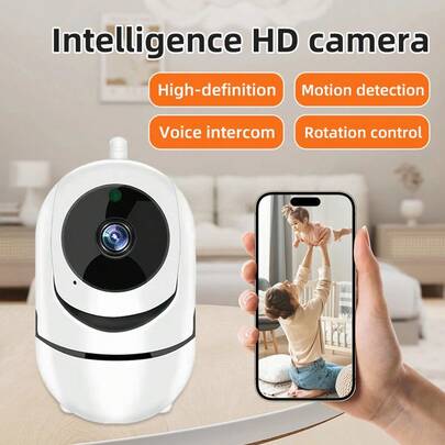 Vavupo Caméra de surveillance intelligente pour la maison avec interphone vocal, résolution HD 1080p, écran couleur et caméra de surveillance rotative à 360 degrés