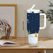 1pc 40oz Christmas Tumbler With Handle And Straw – 304 Stainless Steel Vacuum Insulated – Keeps Hot Cocoa Warm For 6H & Milkshake Cold For 12H – Ideal For Snowmobile Trips & Frozen Trails – Fits Car Cup Holders – Ride Ice & Sip Warm - 彩色 - 查看 2