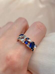 1 chiếc nhẫn đính hôn/cầu hôn đính đá Cubic Zirconia cầu vồng thanh lịch dành cho nữ - Zircon nhiều màu - Xem 17