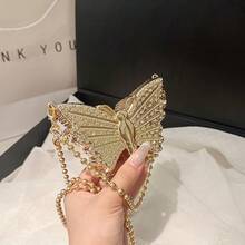1 Pcs New FashionExclusive Design, Sparkly Butterfly Clutch With Chain, Women's Handbag With Sophisticated Edge - 金色 - 查看 3