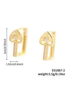 1对时尚可爱甜美心形水滴耳环，铜质立方氧化锆，适合日常佩戴和约会 - 彩色 - 查看 10