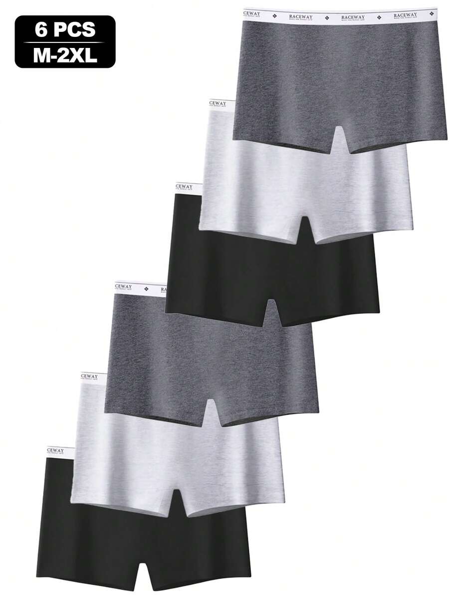 Women's Underwear Cotton Boyshort Panties Full Coverage Boxer Shorts Briefs Cheeky Panty 6PCS - 彩色 - 查看 1