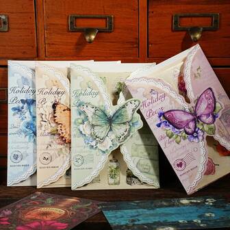  Etori Life Holiday Fragments Series American Retro Green Plant And Floral Pattern Material Book DIY Gift Paper Bag, Baking Sealing, Handmade Scrapbook, Wallpaper, Vintage Party, Artwork, Student Stationery, Children's Stickers