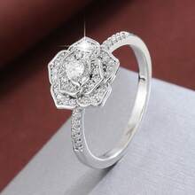 1pc Elegant Rose Shaped Design Cubic Zirconia Inlaid Fashion Ring For Women - Multicolor - View 19