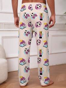 男士卡通足球印花休闲家居裤，春秋季 - 彩色 - 查看 4