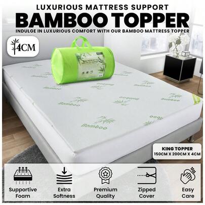 4cm Memory Foam Mattress Topper With Breathable Bamboo Cover | Cooling & Supportive | Removable Zipped Cover | Pressure Relief For Side, Back & Stomach Sleepers | King Size