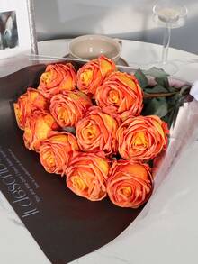 7pcs/Set Realistic Flame Rose, Lifelike Flowers, Orange, 7 Rose Bouquet, Suitable For Mother's Day Decor, Wedding Season, Graduation, Gifts, Candlelight Dinner Decor, Tabletop Decor, Centerpiece, Plastic Flowers, School Dorm Office Decor, Outdoor Party, Holiday Birthday Party Decor, Home Entrance, Hotel Restaurant, Living Room, Bedroom, Wedding Party, Kitchen Garden Decor, Valentine's Day Decor, Easter, Spring/Summer Decor, Seasonal Decor