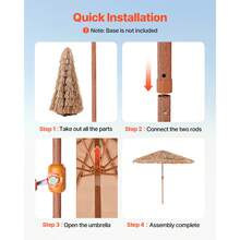 Tiki Umbrella, 9 Ft Thatched Patio Umbrella With Tilt, Hawaiian Style Beach Parasol With Durable PP Thatch And 8 Metal Ribs, Grass Pool Umbrellas For Beach, Patio, Poolside, Backyard & Garden - 棕色 - 查看 5