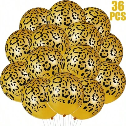 36pcs Leopard Print Balloons, Jungle Animal Latex Balloons With Leopard Spots, Suitable For Jungle, Zoo, Animal, Christmas Party Decorations