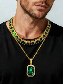 1 件男女通用奢华玻璃水晶吊坠项链,休闲水钻合金链,适合日常佩戴,有红色、白色、蓝色、绿色可选 - 寶石吊墜項鍊 - 查看 2