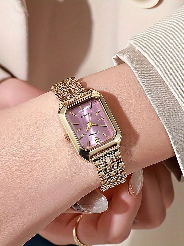 4pcs Women's Fashion Casual Quartz Wrist Watch Set With Square Roman Numeral Dial And Steel Strap, Elegant And Minimalist (Set Does Not Include Watch Box) - Gold - View 15