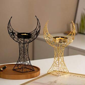 1 pieza Soporte de metal con forma de luna creciente para velas e incienso, decoración moderna del hogar, regalo para el Ramadán