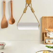 1 Piece Bohemian Style Wall-Mounted Paper Towel Holder, Farmhouse Natural Bathroom Accessory, Can Hold 2 Rolls, Self-Adhesive Installation, Modern Minimalist Design, Wooden Embellishments, Durable Material - 1個 - 查看 5