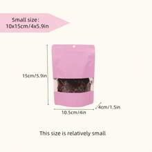 50pcs Pink Reusable Kitchen Storage Bags With Window, Food Snack Cookies Candy Coffee Resealable Airtight Pouches