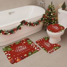 NIERBO Juego de 3 Fundas para Asiento de Inodoro y Alfombra de Navidad, Feliz Navidad, Feliz Ano Nuevo, Decoracion Navidena, Decoracion de, Decoracion del Hogar 50x80cm (Rojo-GK-12) - Rojo-TC-4 - Ver 2