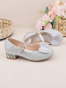 Mädchen Festliche Schuhe, geeignet für Aufführungen, Hochzeiten, Partys, Feiertage, bequeme und vielseitige Ballerinas mit Schnallenverschluss, geeignet für Kleinkind kleine Mädchen und große Mädchen, klassisches silbernes Strass-Schleifendesign, geeignet für alle Jahreszeiten und Anlässe - Silber - Übersicht 5