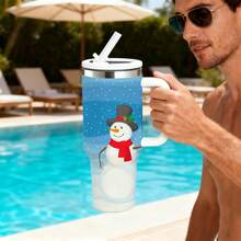 1pc 40oz Christmas Tumbler With Handle And Straw – 304 Stainless Steel Vacuum Insulated – Keeps Hot Cocoa Warm For 6H & Milkshake Cold For 12H – Ideal For Snow Camping & Nights – Fits Car Cup Holders – Cozy Up In Frozen Adventures - Nhiều màu - Xem 5
