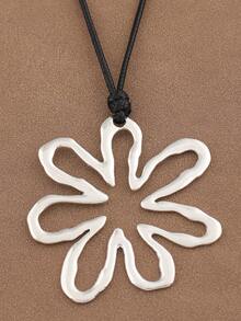 1 pezzo Collana con ciondolo a fiore grande aperto e vuoto, colore opaco oro/argento, pendenti floreali geometrici asimmetrici minimalisti, collana con corda cerata, adatta per uso quotidiano delle donne - Oro e argento - Visualizzare 10