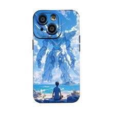 Funda para teléfono con diseño de robot guardián vigilando a un niño. Compatible con teléfonos ,  17,  16 Pro Max,  15 Pro Max,  13 y  12. Fabricada en TPU para una protección eficaz contra golpes y caídas. Un regalo fantástico para familiares, amigos, niños, gamers y fans de la ciencia ficción. - Negro - Ver 2