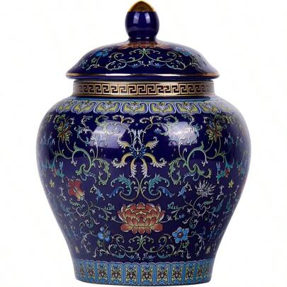 XINGYAN Exquisito tarro de jengibre esmaltado hecho a mano de la dinastía Yuan Diseño inspirado en general patrones chinos tradicionales azules y blancos en florero de cerámica esmaltado colorido