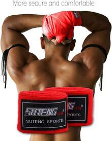 Envolturas para Manos, Vendas Ecológicas de Algodón para Boxeo, Kickboxing, Muay Thai, MMA, Adultos, 10x10x10cm, Rojo, para Entrenamiento y Competición - 1 - Ver 7