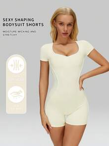 MFVIM 女士无缝连体衣，镂空露背设计，白色纯色线条，露背款式，无需内衣，适合运动、通勤，紧身健身连体衣，适合跑步、健身房、瑜伽等运动。