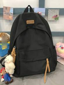 1个简约大容量纯黑色背包，适合旅行、购物、度假、上学 - 黑色 - 查看 2