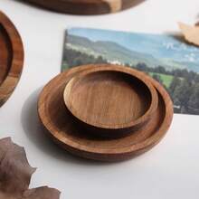 1 pieza Plato de madera de acacia, bandeja de servir redonda de madera para aperitivos, frutas, postres, vajilla rústica, accesorios de cocina y comedor, decoración de mesa - Multicolor - Ver 7