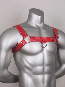Red PU Leather Chest Harness Men Harness Adjustable Punk Goth Harajuku Harness Belts,Gothic Clothing Accessories, Fashion - Red - View 3
