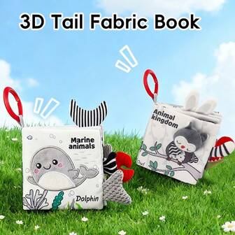 1 Pieza Libro de tela con cola de animal en 3D para niños y niñas, a prueba de desgarros y masticable con mordedores para bebés para un libro de tela interactivo, perfecto como regalo para recién nacidos